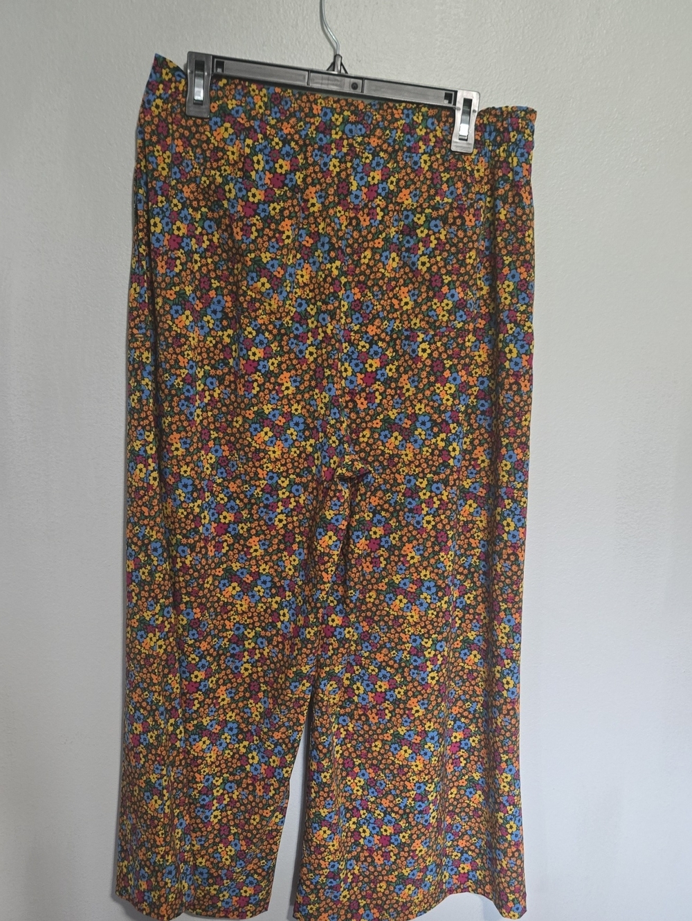 Floral Print Wide-Leg Womens Pants in Multicolor In Size Large - Picture 5 of 8